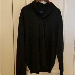 New Perry Ellis Merino Wool Blended Collar Sweater Charcoal Heather Color